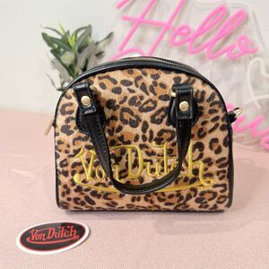 Von Dutch Women's Leopard Pony Hair Bowling Bag Satchel Handbag sale $169 MSRP